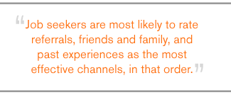 QUOTE: Job seekers are most likely to rate referrals, friends and family, and past experiences as the most effective channels, in that order.
