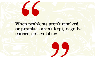 QUOTE: When problems aren't resolved or promises aren't kept, negative consequences follow.