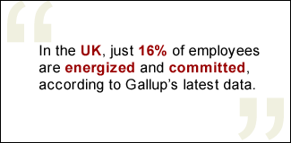 QUOTE: In the UK, just 16% of employees are energized and committed, according to Gallup's latest data.
