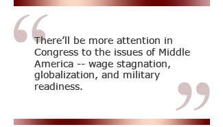 There'll be more attention in Congress to the issues of Middle America -- wage stagnation, globalization, and military readiness.