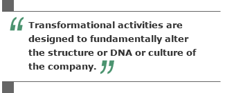 Transformational activities are designed to fundamentally alter the structure or DNA or culture of the company.
