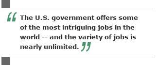 The U.S. government offers some of the most intriguing jobs in the world -- and the variety of jobs is nearly unlimited.