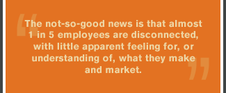 The not-so-good news is that almost 1 in 5 employees are disconnected, with little apparent feeling for, or understanding of, what they make and market.
